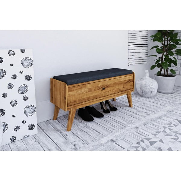 Lavice s úložným prostorem z dubového dřeva s modrým sedákem Retro - The Beds-image-1