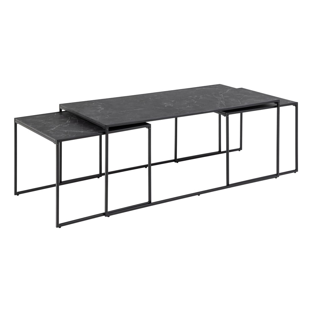 Matně černé konferenční stolky v sadě 3 ks s deskou v dekoru mramoru 60x120 cm Infinity – Actona