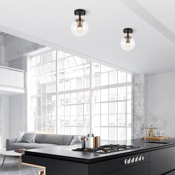 Černé stropní svítidlo se skleněným stínidlem ø 15 cm Atmaca – Opviq lights-image-4