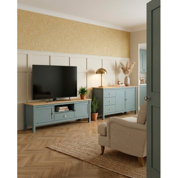TV stolek šedozelený z borovicového dřeva 158x53x40 cm Misti – Marckeric-image-1
