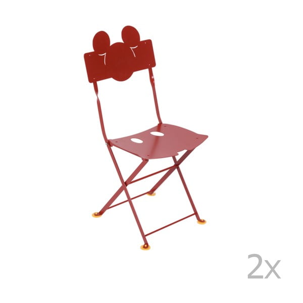 Sada 2 červených dětských kovových zahradních židlí Fermob Bistro Mickey Junior