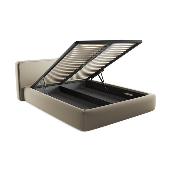 Béžová čalouněná dvoulůžková postel s úložným prostorem s roštem 160x200 cm Kiana – Makamii-image-3