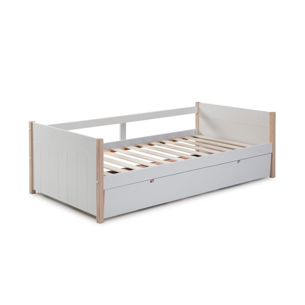Dětská postel z borovicového dřeva s výsuvným lůžkem v bílo-přírodní barvě 90x190 cm Kiara – Marckeric