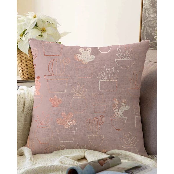 Růžový povlak na polštář s příměsí bavlny Minimalist Cushion Covers Succulent, 55 x 55 cm