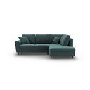 Sametová rozkládací/s úložným prostorem rohová pohovka v petrolejové barvě (pravý roh/do L) Kyoto – Cosmopolitan Design