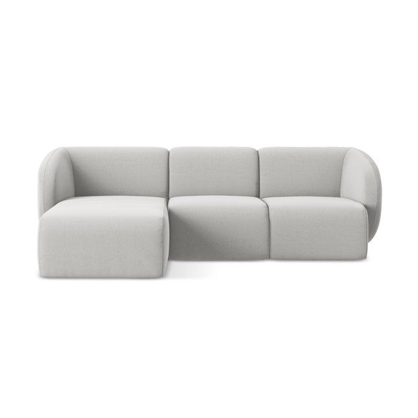 Světle šedá sametová rohová pohovka (levý roh/s lenoškou) Lani – Makamii