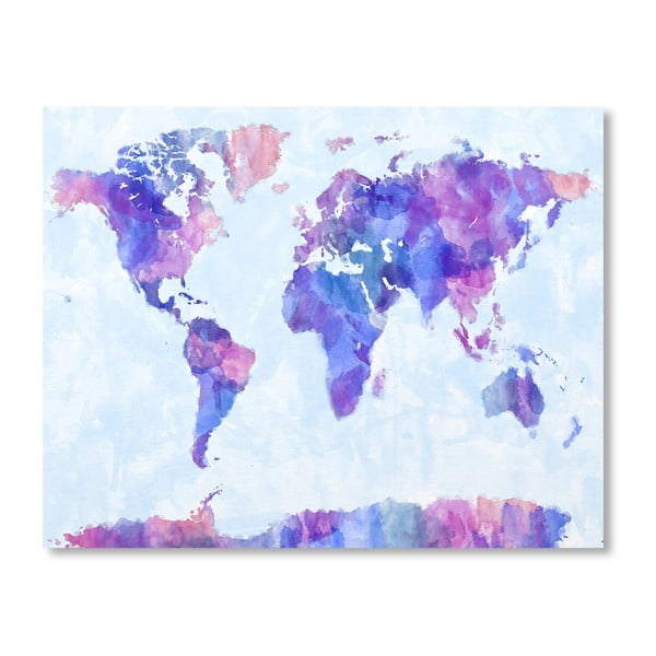 Plakát s modro-fialovou mapou světa Americanflat World, 60 x 42 cm