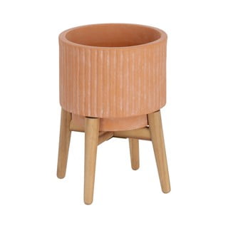 Terakotový květináč na dřevěném podstavci Kave Home Suba, výška 32 cm