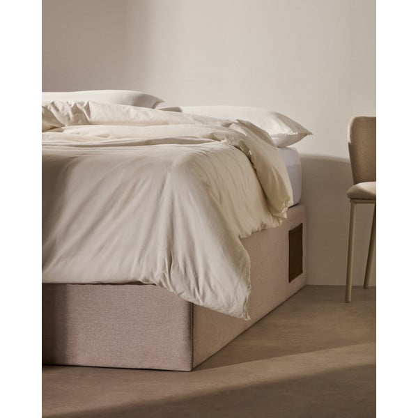 Béžová čalouněná dvoulůžková postel s úložným prostorem 160x200 cm Matters – Kave Home-image-2