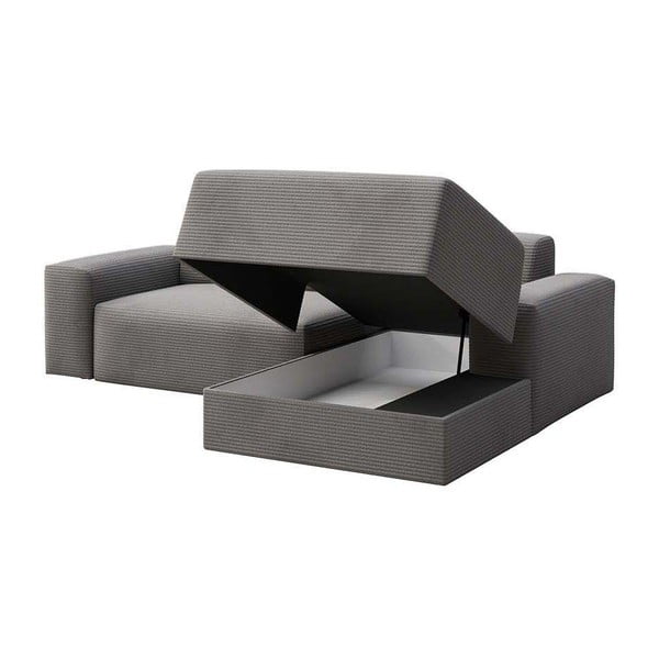 Šedá manšestrová rozkládací/s úložným prostorem rohová pohovka (pravý roh/s lenoškou) Villet – Rodier-image-3