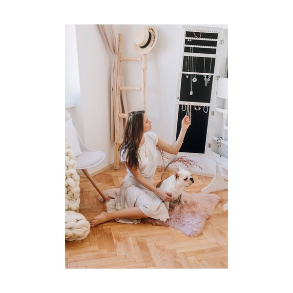 Bílá stojací šperkovnice se zrcadlem a LED podsvícením Bonami Essentials Bien-image-1