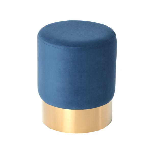 Tmavě modrý sametový puf s podnožím ve zlaté barvě Miloo Home Noche, ⌀ 35 cm