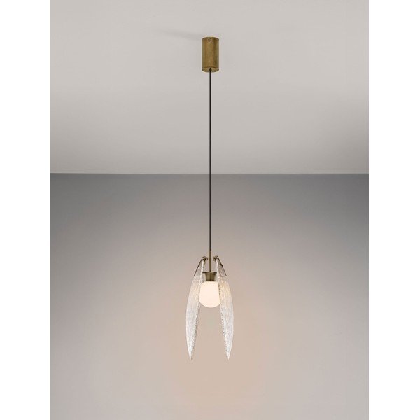 Ocelové LED závěsné svítidlo v mosazné barvě se skleněným stínidlem Shelina – Nova Luce-image-3