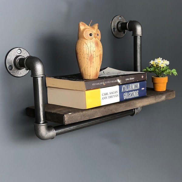 Dřevěná nástěnná police s kovovým potrubím Boruraf Angela-image-2