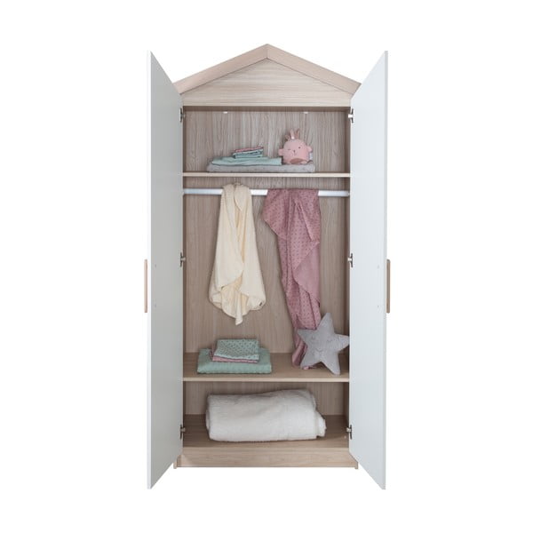 Dětská šatní skříň v bílé a přírodní barvě v dekoru dubu 96x190x50 cm Cabane – Roba-image-3