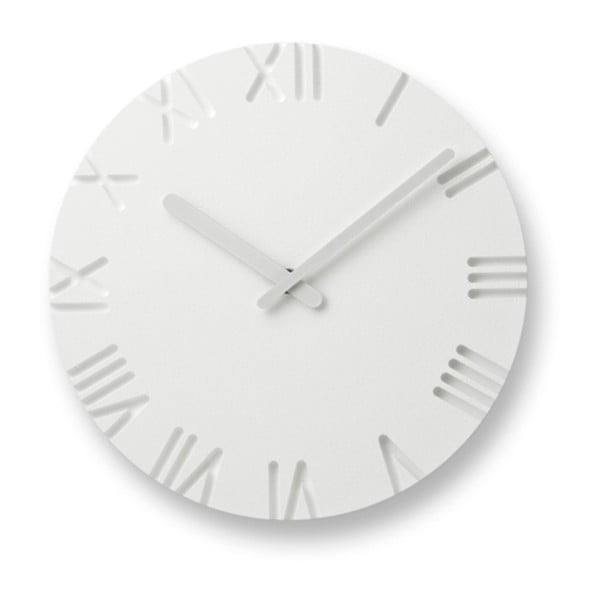 Bílé nástěnné hodiny s římskými číslicemi Lemnos Clock Carved, ⌀ 24 cm