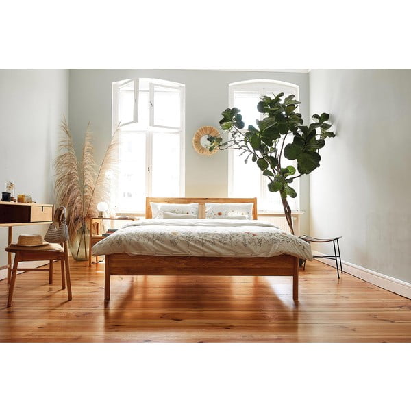 Dvoulůžková postel z dubového dřeva s ratanovým čelem 160x200 cm Pola - The Beds-image-4