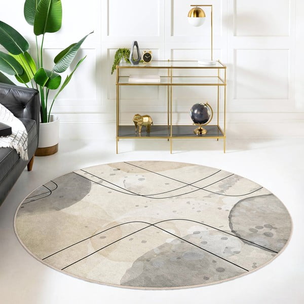 Béžový pratelný kulatý koberec ø 150 cm Simple Lines – Mila Home-image-4