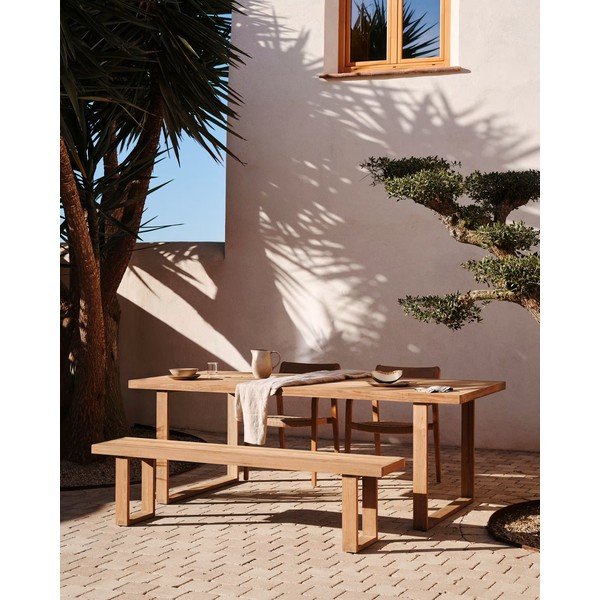 Dřevěná zahradní lavice v přírodní barvě Canadell – Kave Home-image-4