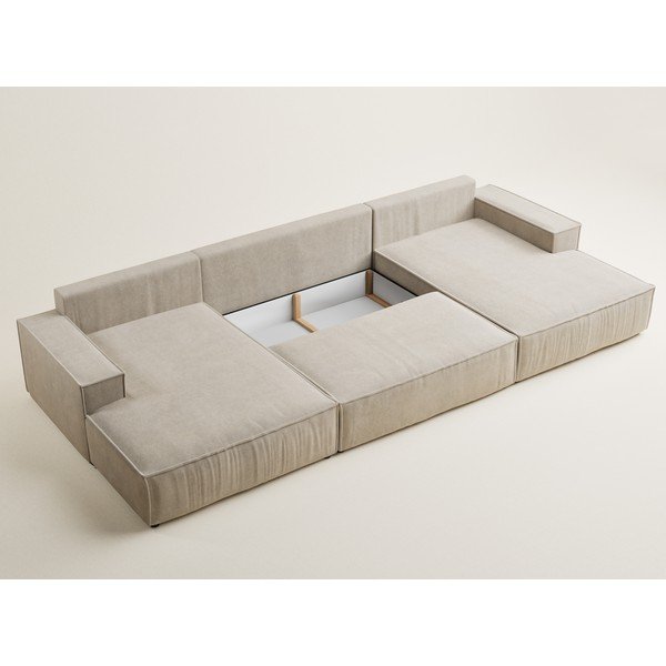 Béžová žinylková rozkládací/s úložným prostorem rohová pohovka (do "U") Kyoto – Maison de Rêve-image-4