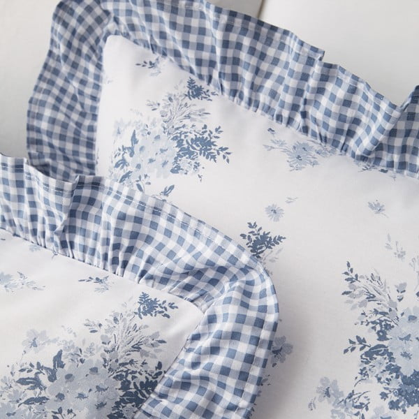 Bílo-modré povlečení na dvoulůžko 200x200 cm Lucie Floral Frill – Catherine Lansfield-image-3