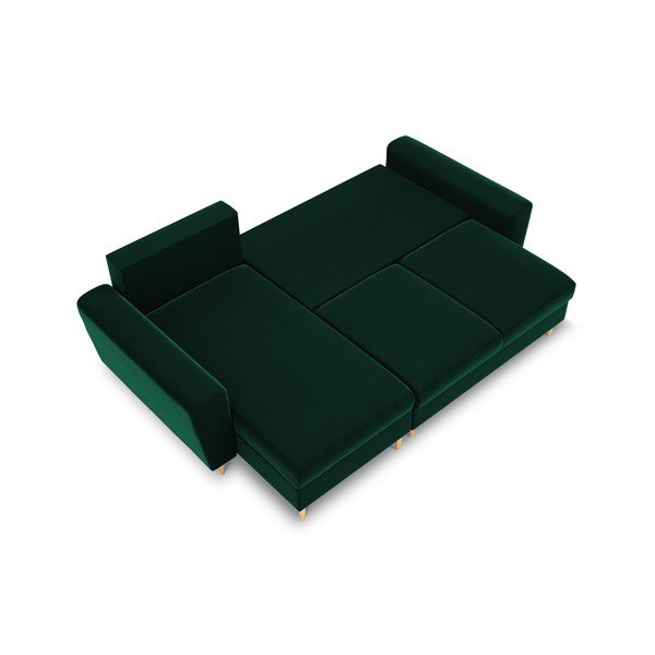 Zelená sametová rozkládací/s úložným prostorem rohová pohovka Kyoto – Cosmopolitan Design-image-1
