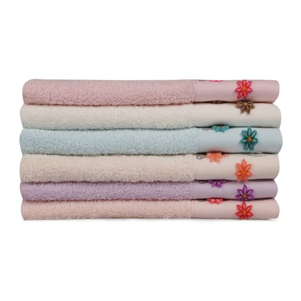 Sada 6 barevných ručníků z čisté bavlny Madame Coco Blueberry, 30 x 50 cm