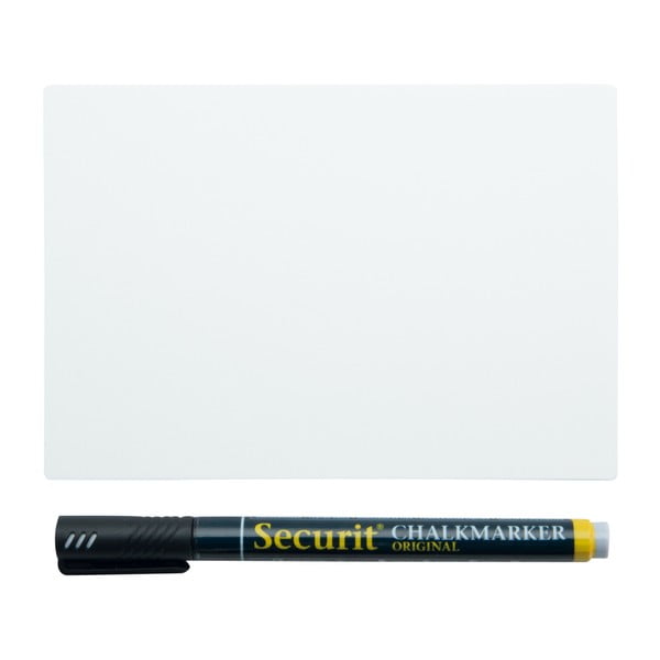 Set bílé plastové tabule a křídového popisovače na vodní bázi Securit® Chalkboard Tags A8