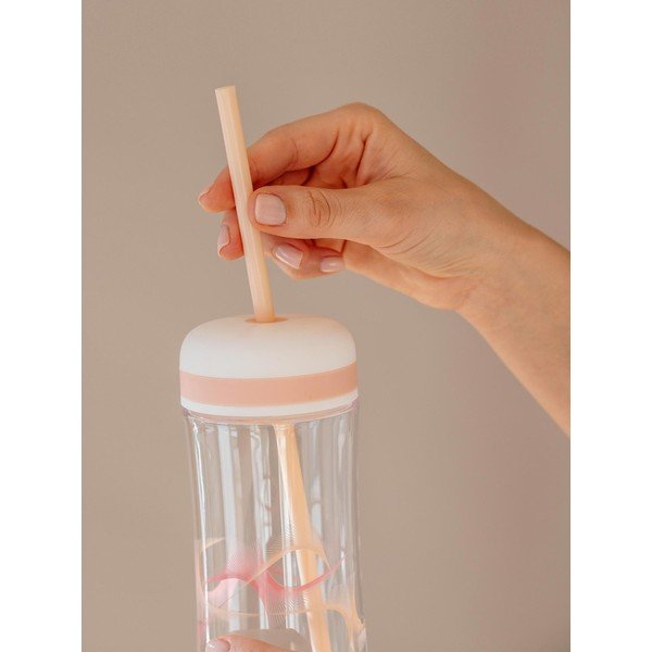 Růžovo-bílá láhev na vodu s víkem a brčkem Equa Flow Wave 2v1, 800 ml-image-1
