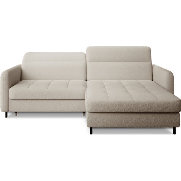 Béžová rozkládací/s úložným prostorem rohová pohovka z textilie bouclé (pravý roh/s lenoškou) Gomsi – ELTAP