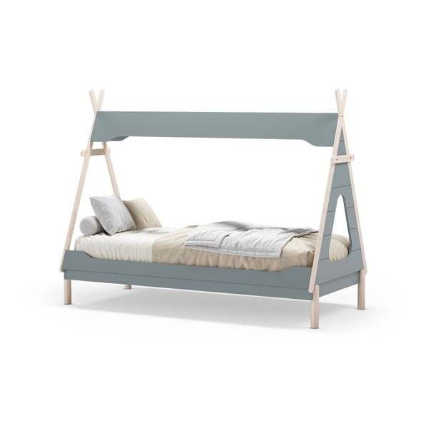 Domečková dětská postel z borovicového dřeva v petrolejové barvě 90x190 cm Nora – Marckeric-image-2