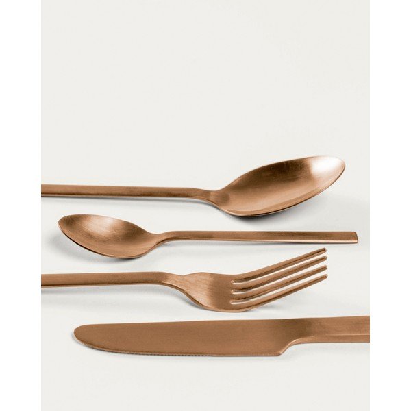 Nerezový příbor 16 ks v měděné barvě Kelda – Kave Home-image-1