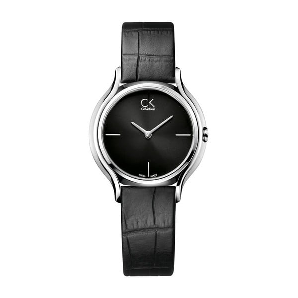Dámské černé hodinky s koženým řemínkem Calvin Klein 