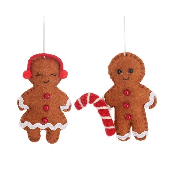 Textilní ručně vyrobené vánoční ozdoby v sadě 2 ks 6,5 cm Gingerbread Couple – Sass & Belle