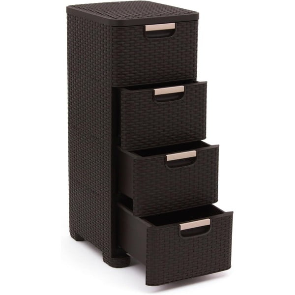 Tmavě hnědá plastová vysoká koupelnová skříňka 33x79 cm Rattan – Curver-image-3