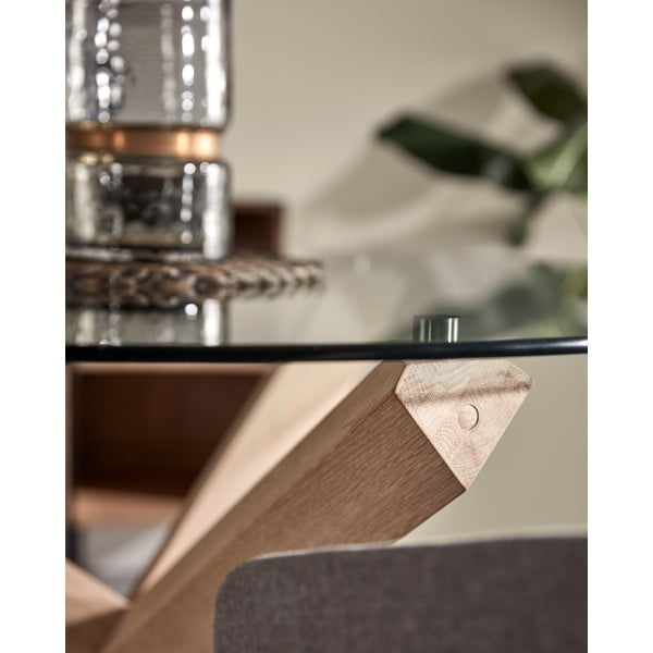Dubový jídelní stůl se skleněnou deskou Kave Home Nori, ø 120 cm-image-3