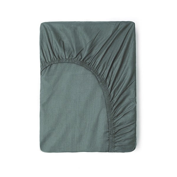 Zeleno-šedé napínací bavlněné prostěradlo 160x200 cm – Good Morning