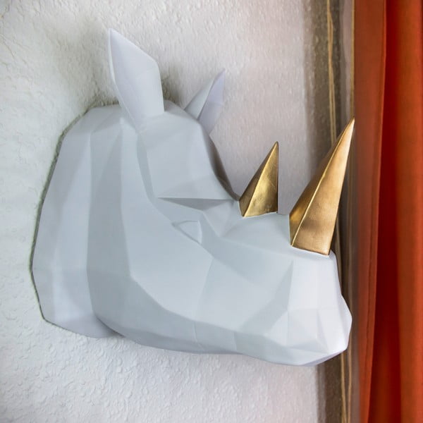 Bílá nástěnná dekorace / věšák Walplus Geometric Rhino