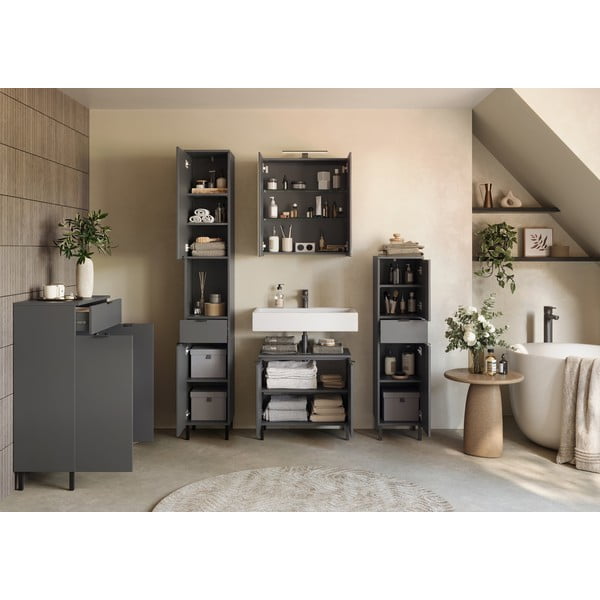 Antracitová vysoká/úzká koupelnová skříňka 30x120 cm Arcena – Germania-image-4