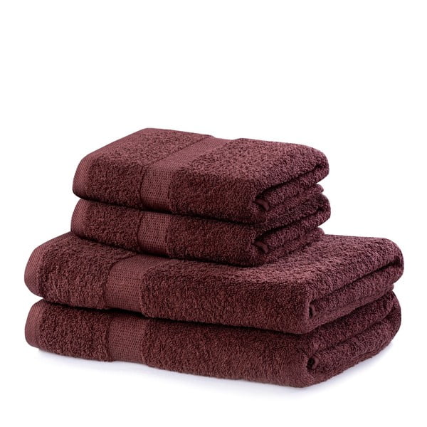 Hnědé froté bavlněné ručníky a osušky v sadě 4 ks Marina – DecoKing
