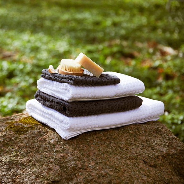 Tmavě šedý froté ručník z Bio bavlny 30x30 cm Check – JUNA-image-2