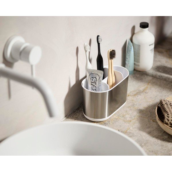 Stojan na zubní kartáčky z nerezové oceli ve stříbrné barvě Duo Steel – Joseph Joseph-image-2