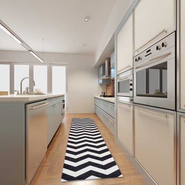 Vysoce odolný kuchyňský koberec Webtappeti Optical Black White, 60 x  240 cm