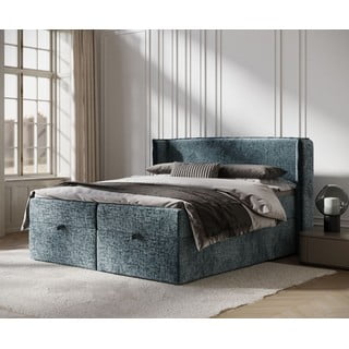 Modrá boxspring postel s úložným prostorem 200x200 cm Passion – Maison de Rêve