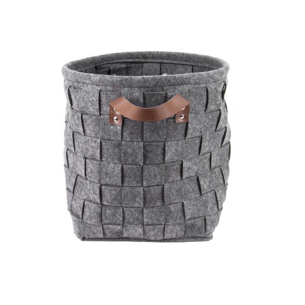 Tmavě šedý úložný koš s koženými úchyty PT LIVING Storage, ⌀ 34 cm-image-1