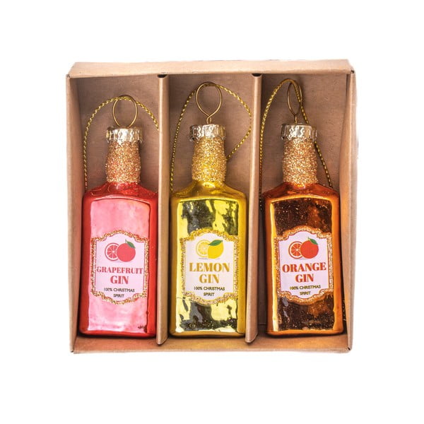 Skleněné ručně vyrobené vánoční ozdoby v sadě 3 ks ø 3 cm Gin Bottle – Sass & Belle-image-1