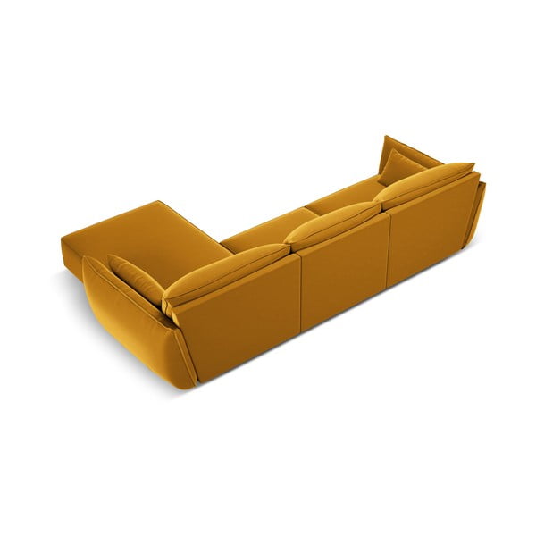 Sametová rohová pohovka v hořčicové barvě (pravý roh/s lenoškou) Vanda – Mazzini Sofas-image-3