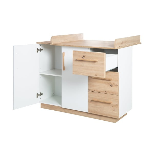 Bílá/v přírodní barvě dětská komoda v dekoru dubu s přebalovacím pultem 118x103x79 cm Lion – Roba-image-4