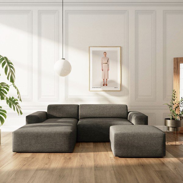 Antracitová rozkládací/s úložným prostorem rohová pohovka (levý roh/s lenoškou) Villet – Rodier-image-1
