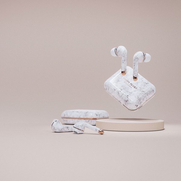 Bezdrátová sluchátka v bílé mramorové barvě Happy Plugs Air 1 Plus In-Ear-image-4